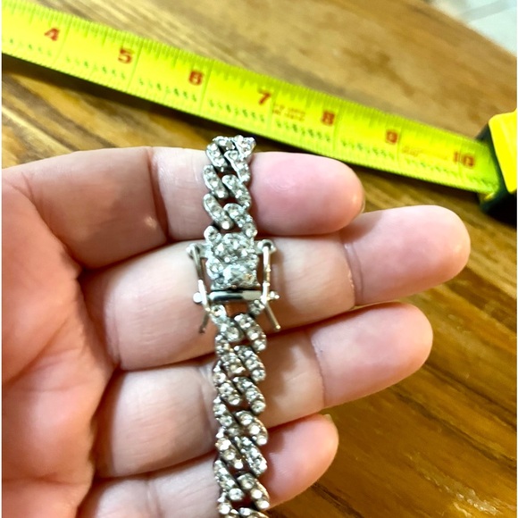 Unisex PLUS SIZE Cuban Link Tennis Bracelet - Silver/Zirconia - Fits 9.75-10 in - Picture 5 of 9